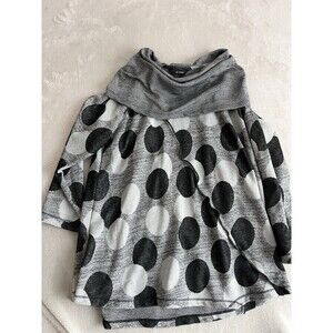 Ali Miles Size 1x Plus  Tunic Top Black Gray Striped Cowl Neck Lagenlook Artsy